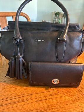 Coach Black Leather Satchel with Tassel Accent